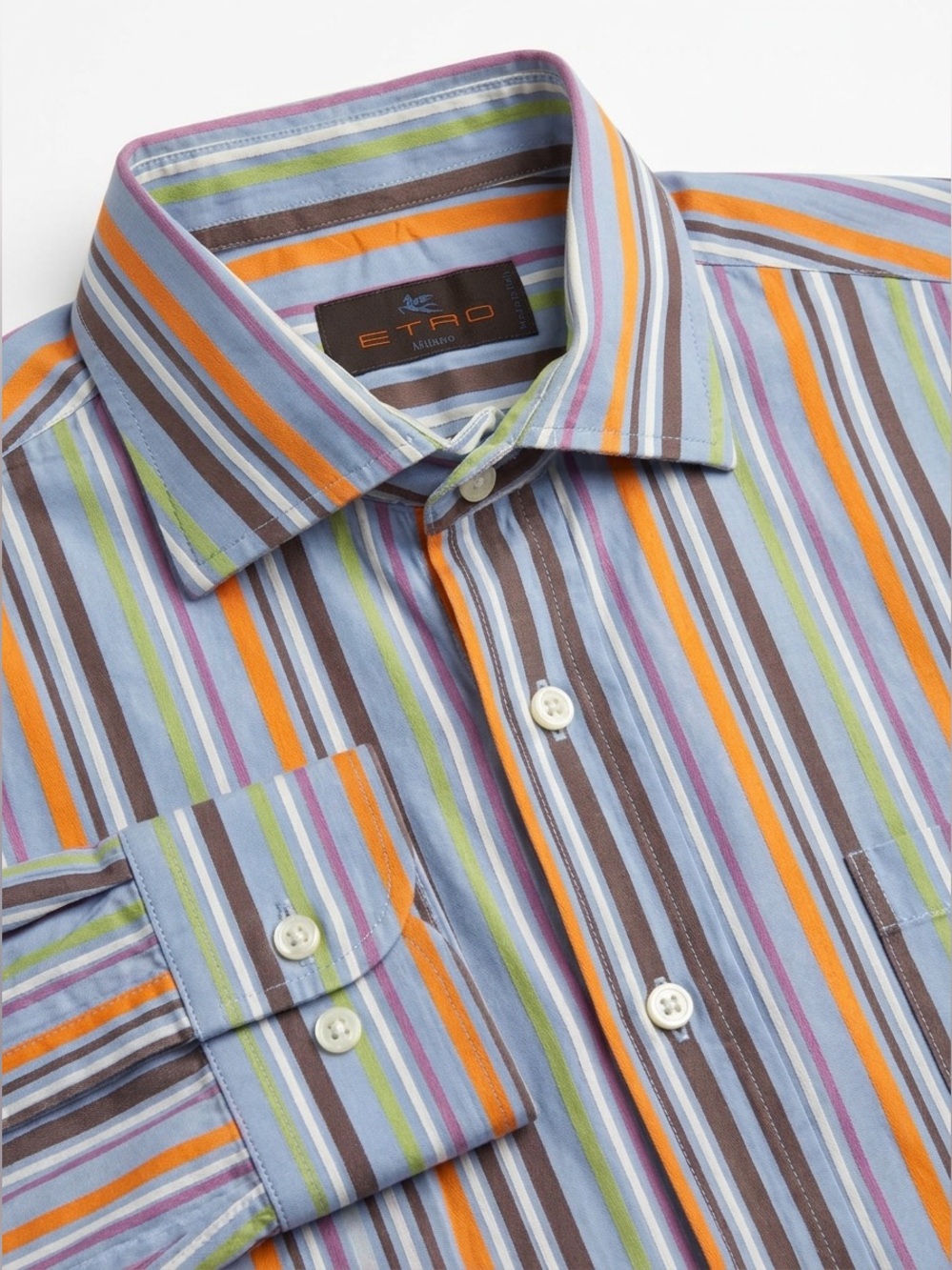 ETRO Milano Multicolor Candy Stripe Button-Up Shirt Men’s Italian Cotton Dress